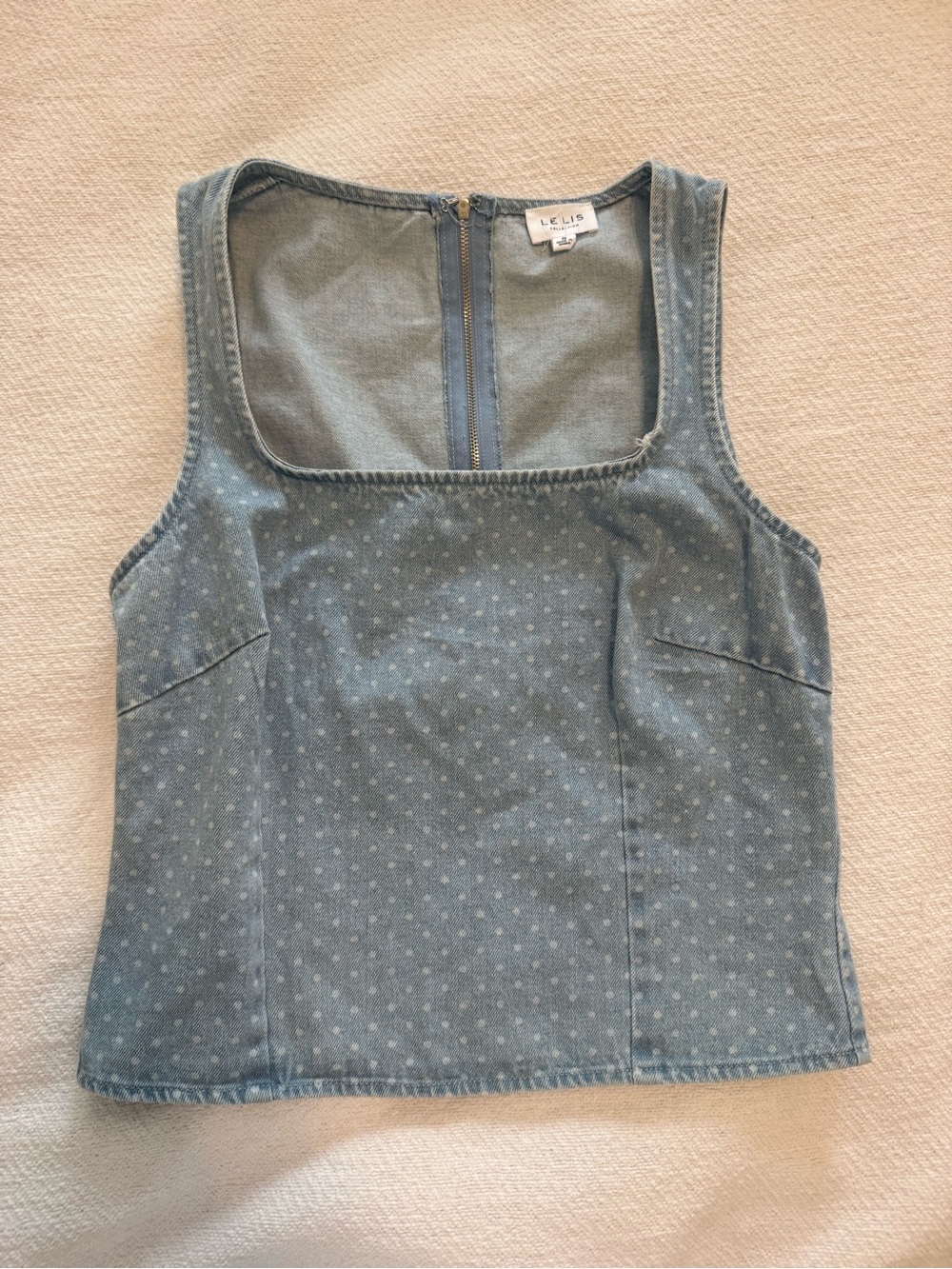 Le Lis Light Blue Polka Dot Denim Tank
